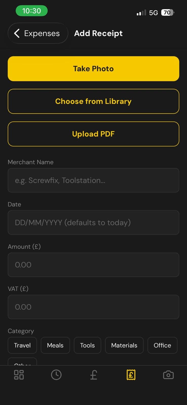 Adding a receipt in the EEBS Core app