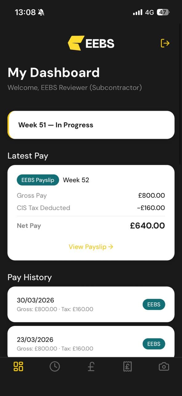 EEBS Core app dashboard
